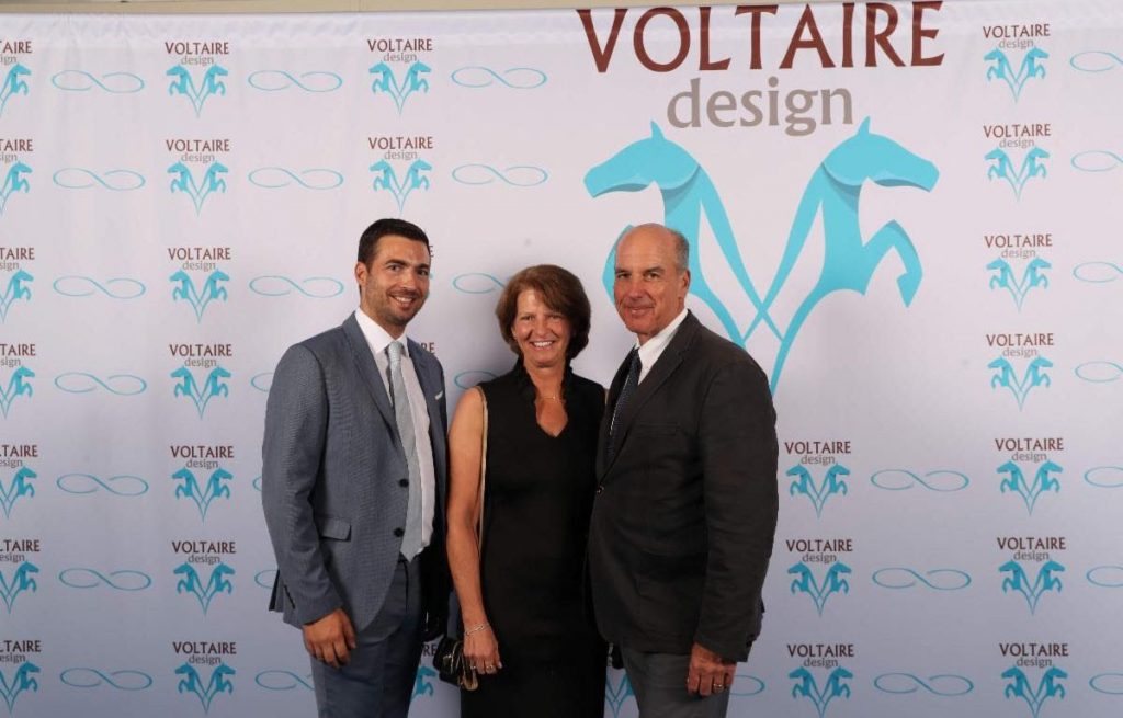 Voltaire Design President, Brice Goguet, with Beezie and John Madden during the 2019 Blue Infinite Launch in West Palm Beach, Fla.